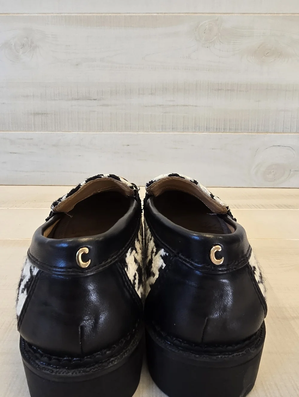 {5.5} Sam Edelman Circus Deana Black White Houndstooth Lug Sole Loafers